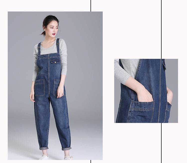 Women Casual Denim Jumpsuit Overalls Fashion Streetwear Casual High Waist Pockets Front Full Length Romper Playsuit Plus Size