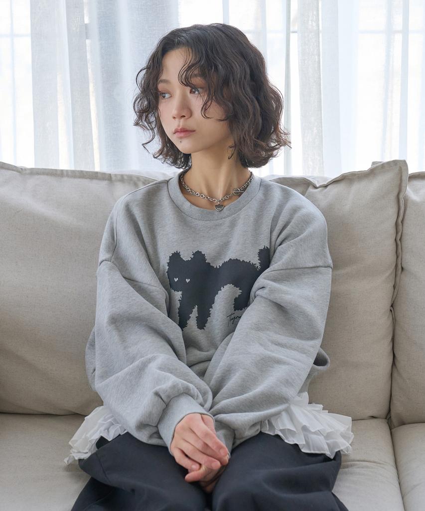 THE GREEN LAB Lovely Cat Crop Sweatshirt [Navy]