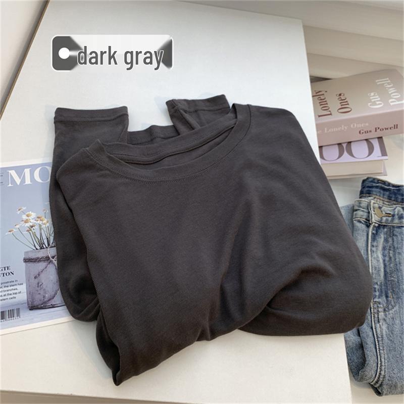 Women's Glutinous Rice Crew Neck Long Sleeve Soft T-Shirt - Spring Friendly, Solid Color, Drapey Base Layer.