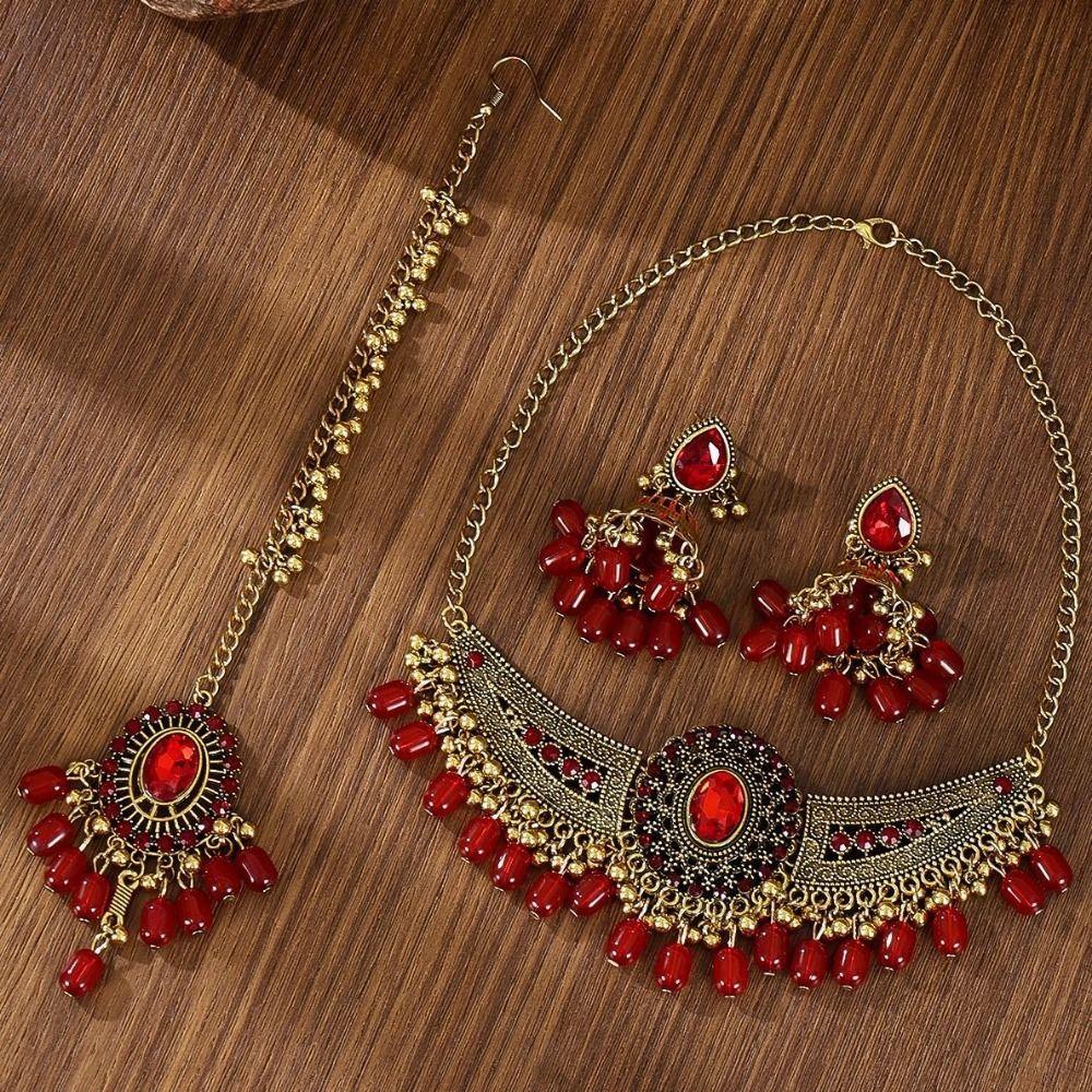 Alloy Tassel Wings Shaped Jewelry Sets Shining Indian Style Rhinestone Jewelry Set Exquisite Rhinestone Necklace Set