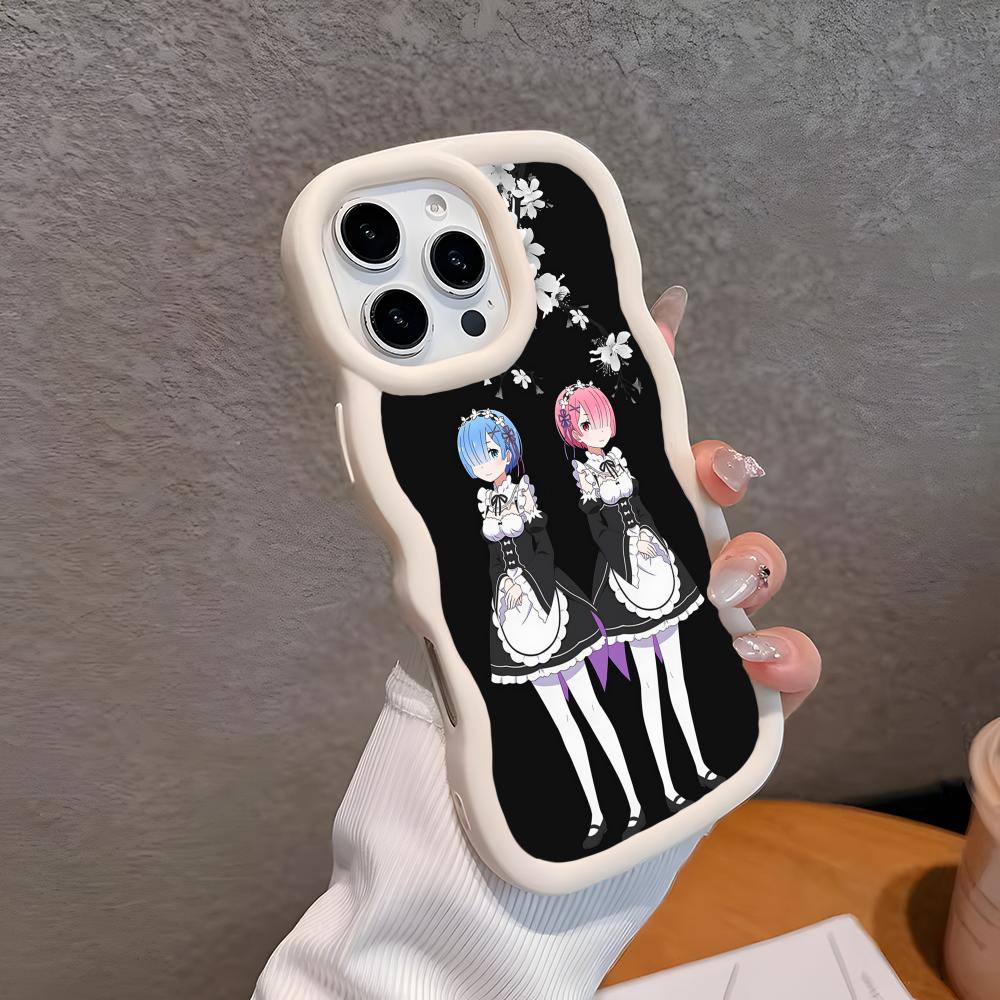 Чехол для мобильного телефона ReZero Rem Ram с волнистым краем из ТПУ для iPhone 17 16 15 14 13 12 11 Air Pro Max Plus Цветная крышка