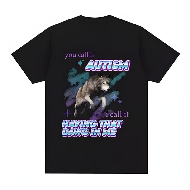 Creative  Wolf Who Can Make Phone Calls Humorous Handsome Simple Casual Tshirt Mens and Womens Luxury Brand Top