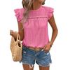 2026 Women's Summer New Round Neck Lace Solid Color Ruffle Short Sleeve Top