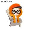 New Fashion Woman Brooch Acrylic Material Wear Glass Orange Hair Girl Shape Women Brooches On Bag Clothes
