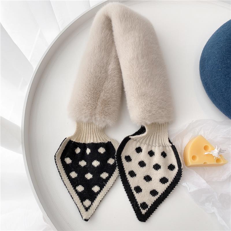 Autumn and Winter Imitation Rabbit Velvet Cross Polka Dot Knitted Fishtail Scarf Scarf Female Korean Version of Warm Neck Protection