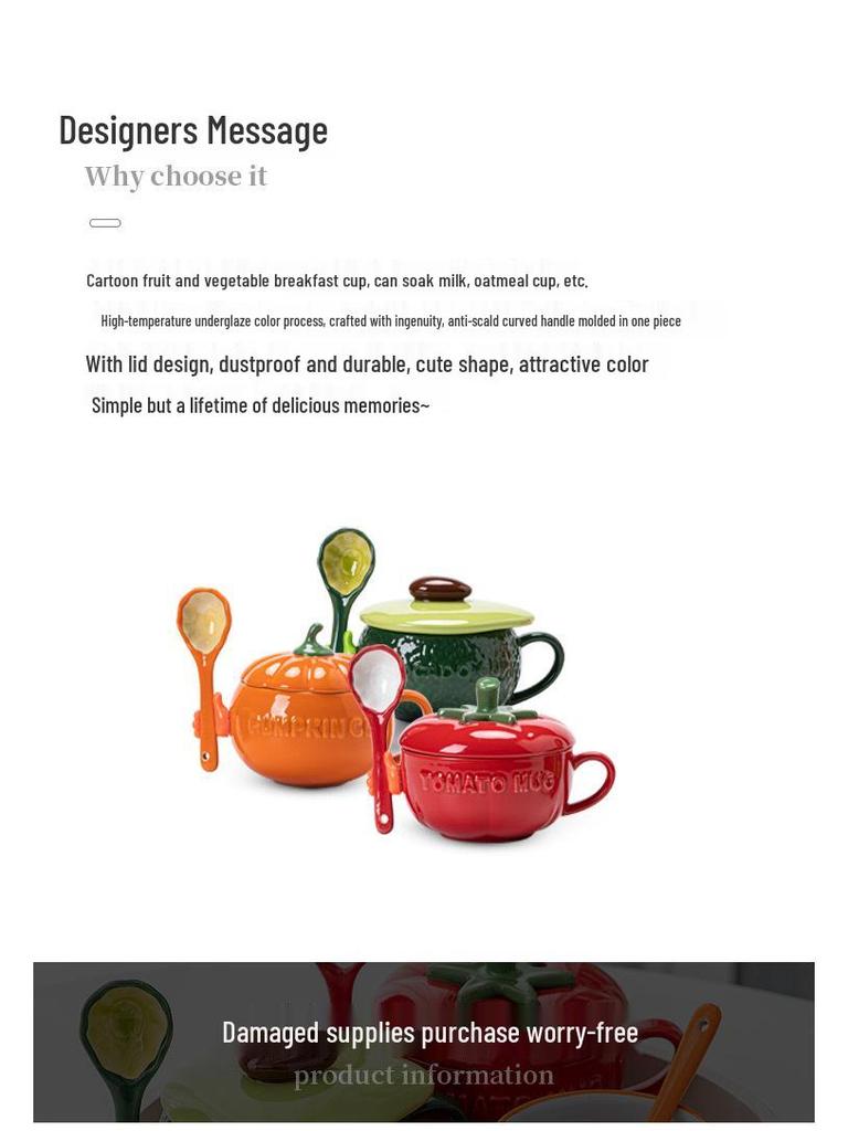 Очаровательный керамический набор кружек с тыквами, с крышкой и ложкой, для студентов