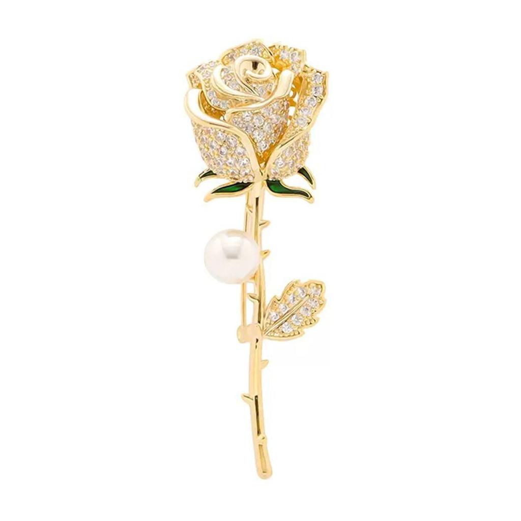 Elegant Rose Flower Shape Brooch Rhinestones Inlaid Faux Pearl Pin Bouquet Suit Lapel Badge Women Wedding Coat Accessories