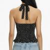 Lace Up Halter Ruffle Vest Top Slim Fit Women Camisole Comfortable Y2k Dot Crop Top  Female