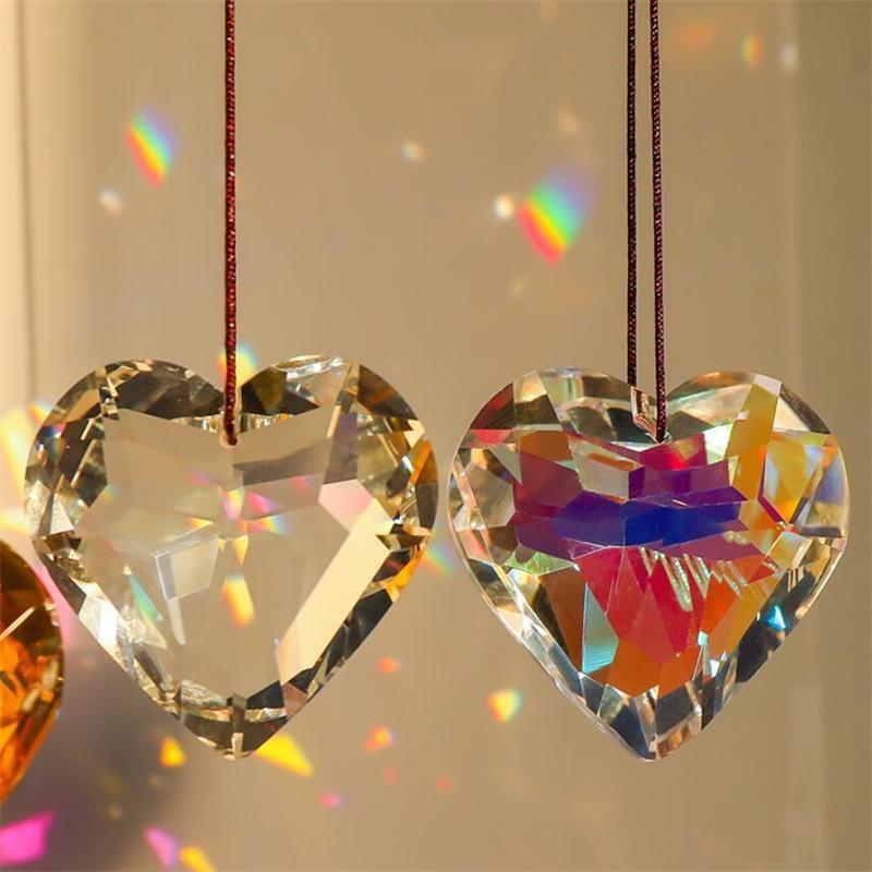 1 шт., хрустальный кулон в форме сердца, автомобильные подвески, люстра, орнамент, освещение, подвеска, аксессуары для рукоделия, хрустальное сердце, призма, ловец солнца, украшение