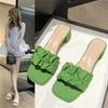 Women Pleated Slippers Sandals Ladies Soft Comfortable Sexy Thick High Heel Sandals Fashion Green Heels Slides
