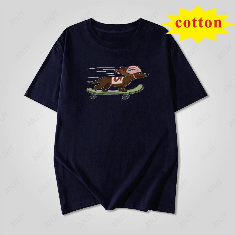 Fun Skateboarding Sausage Dog Printed Short Sleeved Tshirt With Funny Dog Pattern Unisex Casual Top
