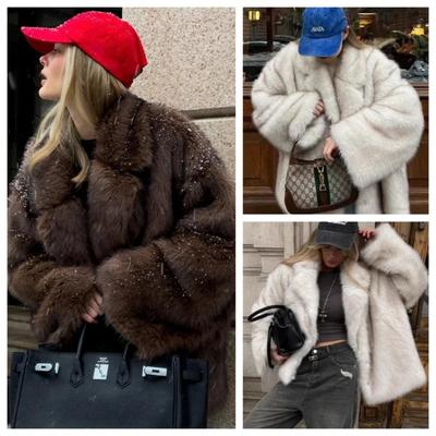 Зимняя мода для девочек, свободное градиентное меховое пальто, женская толстая теплая верхняя одежда, пушистая куртка из искусственного меха лисы