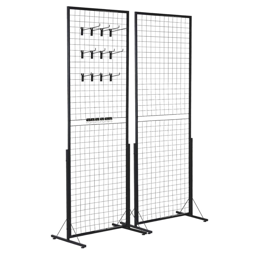 2' x 5.6' Grid Wall Panels Tower, 2 Packs Wire Gridwall Display Racks with T-Base Floorstanding, Double Side Gridwall Panels for Art Craft Shows,