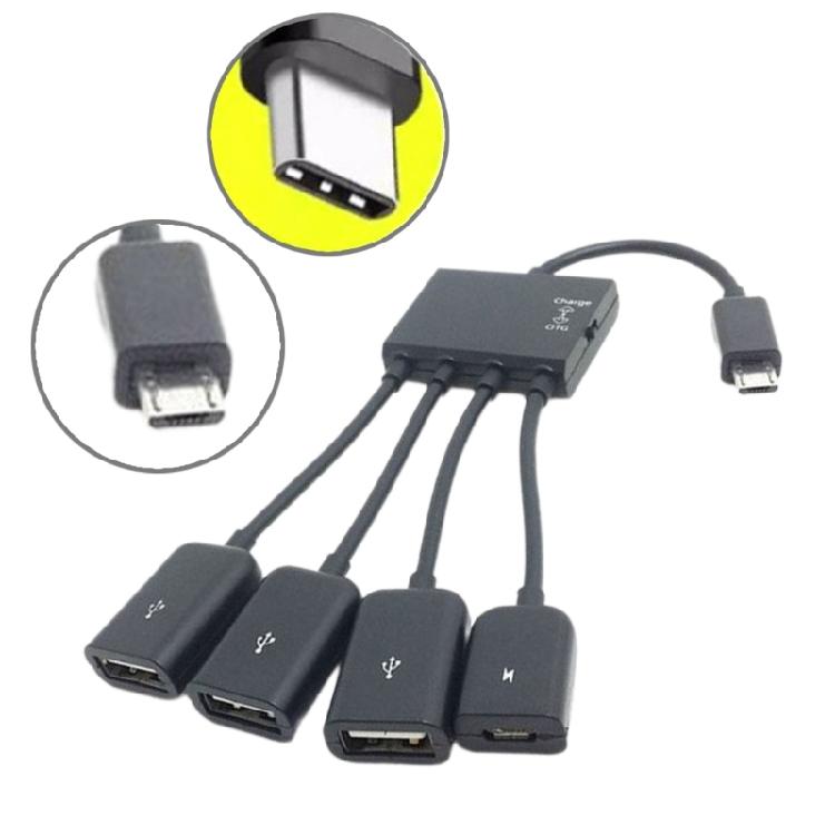 USB OTG Хаб с Переключением Зарядки 1 на 4 MicroUSB TypeC Зарядный Кабель Подключайте Несколько Устройств Одновременно