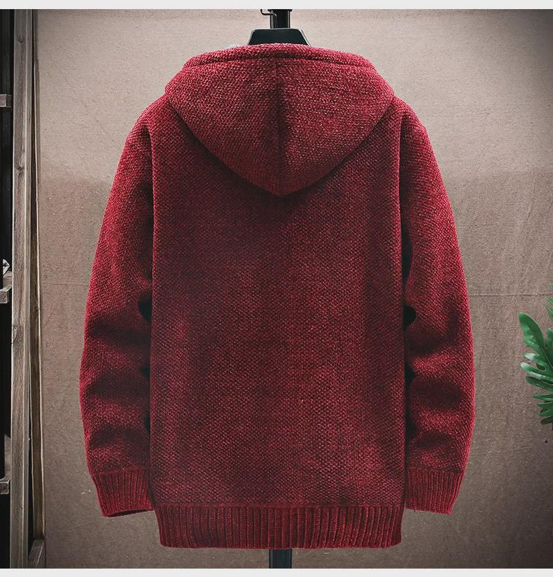 Уютный мужской свитер-кардиган с капюшоном в корейском стиле: Теплый, универсальный, с добавлением бархата, утолщенный для осени и зимы