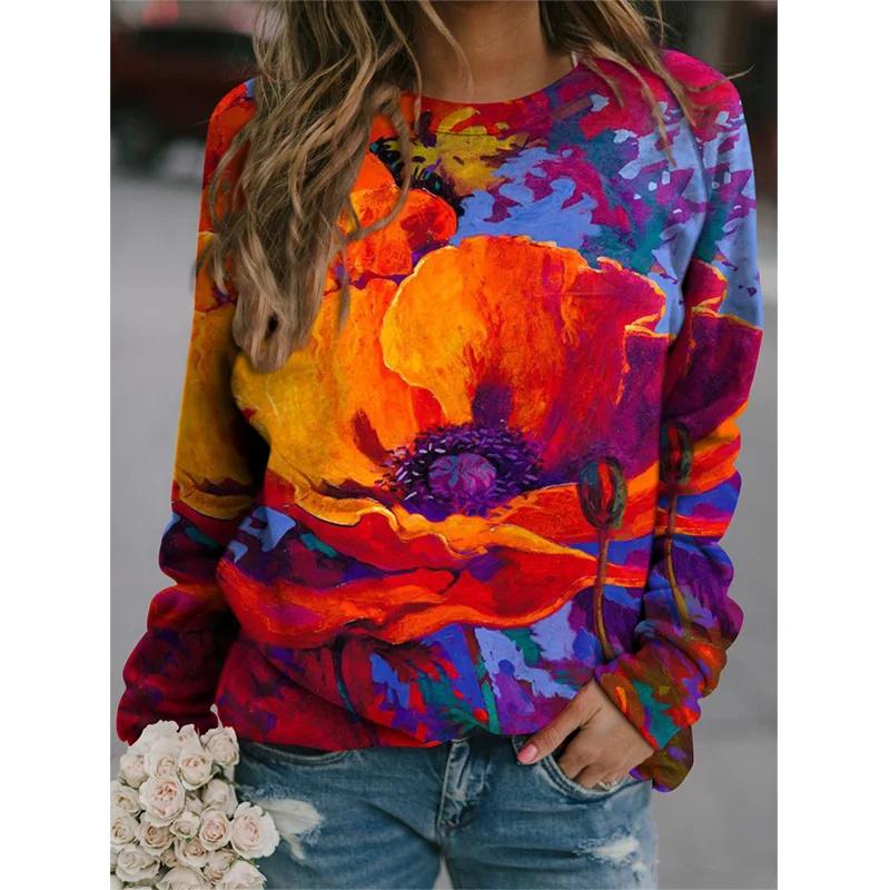 Harajuku 3D Birds Print Colorful Long Sleeve T Shirt Pullovers Women Fashion Streetwear Tops Spring Girls Floral Graphic Clothes