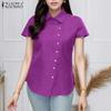 Женская повседневная блузка с отложным воротником, однотонная, летняя, с коротким рукавом
