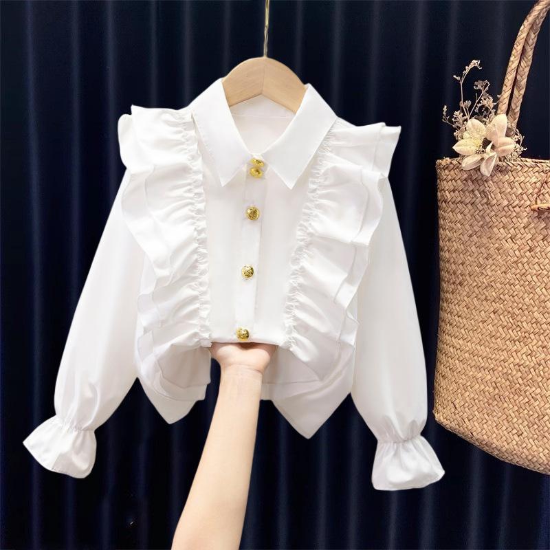 Для малышей, девочки, белая рубашка с длинным рукавом, кружевные топы для девочек, школьная форма, блузка, детская одежда