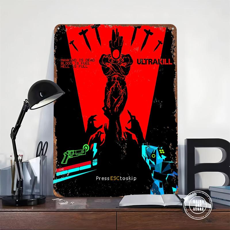 ULTRAKILL Игровой Жестяной Плакат Постер Индивидуальное Настенное Искусство Ретро Винтажные Металлические Знаки для Мужской Комнаты Гостиной Декор Настенный Декор