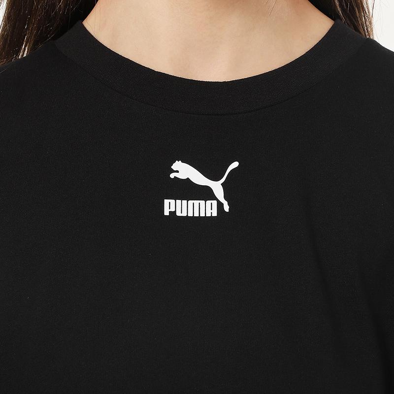 Puma Логотип Повседневный Спорт Комфорт Дышащий Женский Пуловер Платье С Коротким Рукавом Платье Черный 532285-01