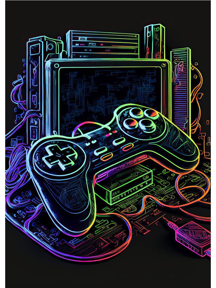 Неоновый красочный геймерский контроллер, крутой игровой настенный художественный холст, живопись, поп-арт, постеры и принты, декор для комнаты, подарок, Cuadros, без светодиода