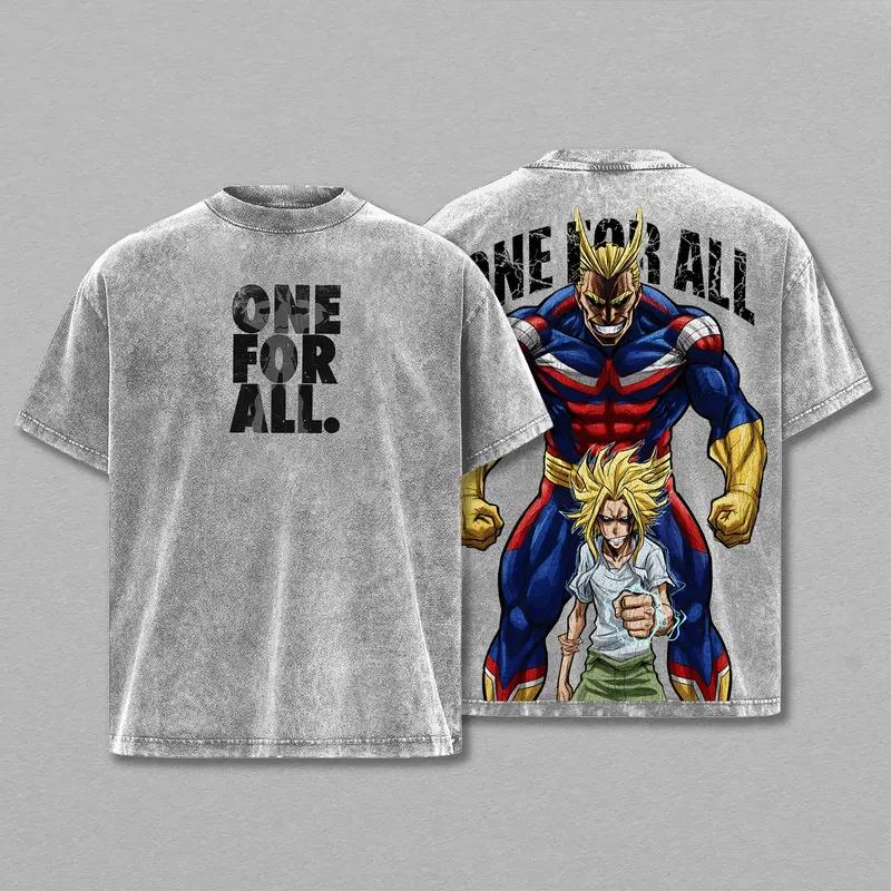 All Might Print T-shirt Anime My Hero Academia Clothing Men Women Cotton Tshirts Retro Washed T Shirt Harajuku Short Sleeve Tops