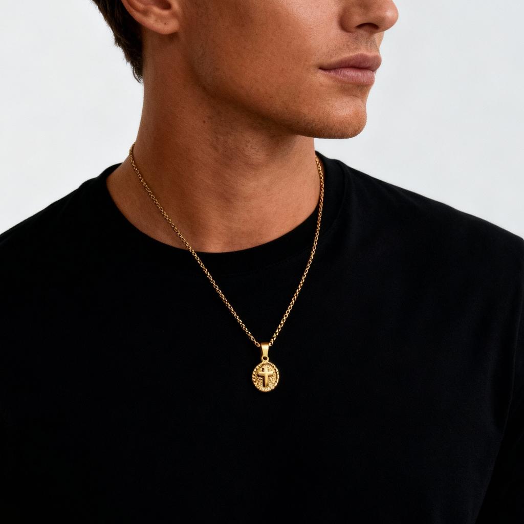 Stainless Steel Cross Necklace for Men Women, Trendy Oval Pendant Necklace, Religious Faith Prayer Jewelry Unisex