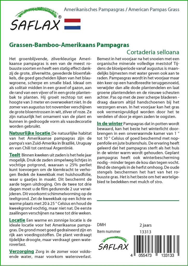 SAFLAX Garden in the Bag - Трава американской пампасы - 200 семян - С субстратом в подходящем мешке - Cortaderia Selloana