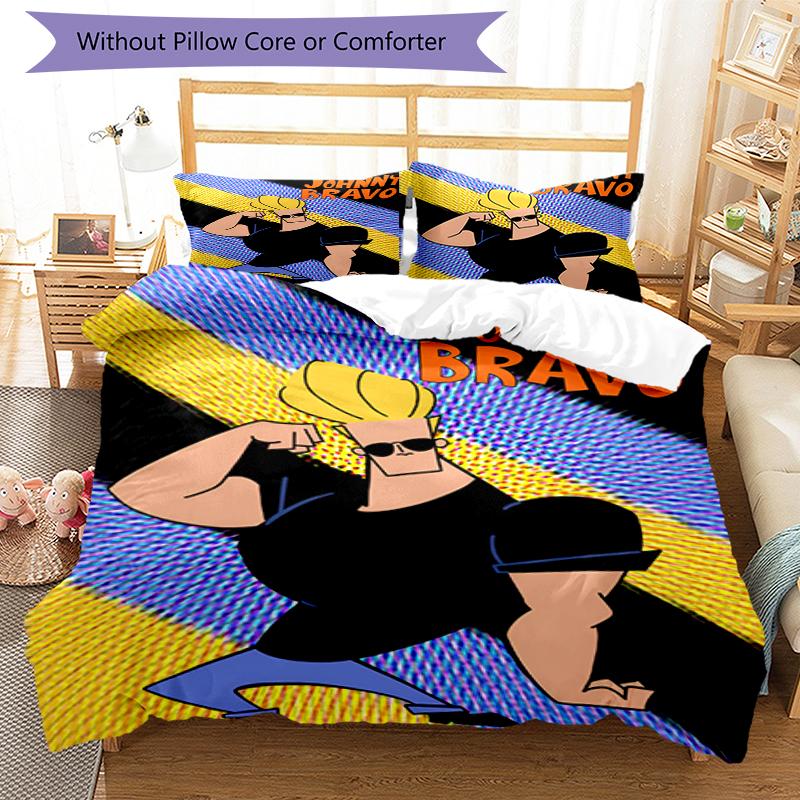 3pcs Johnny Bravo Bedding Set Duvet Cover Closure Includes 1 Duvet Cover & 2 Pillowcases, Soft and Comfortable for All Seasons.