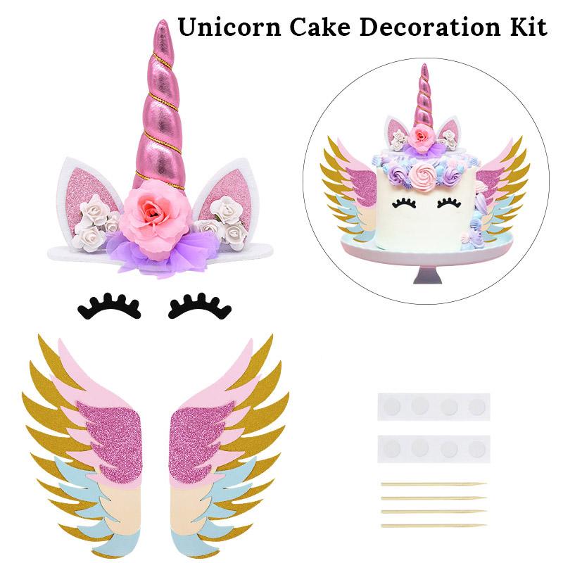Unicorn Cake Topper Rainbow Horn Kids Girl Birthday Party Cake Decoration Tools Baby Shower Wedding Unicorn Theme Party Supplies
