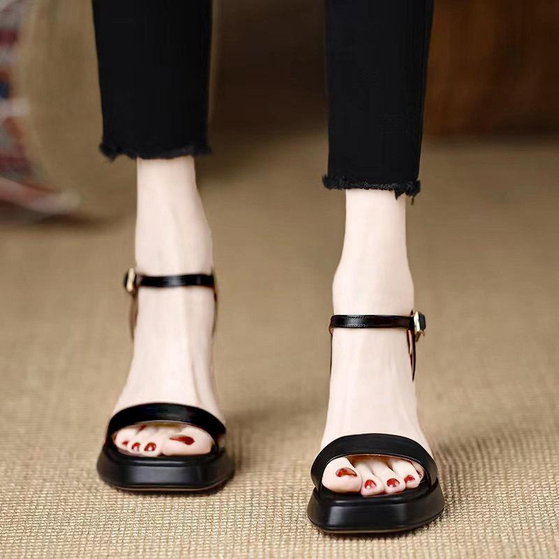 2025 летние женские туфли на платформе с одним словом модные квадратные туфли на высоком каблуке толстый каблук водонепроницаемые босоножки Барби розовые 9 см