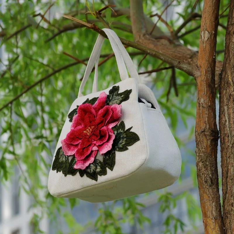 Ethnic Style Women's Printed Canvas Embroidered Tote Cotton Canvas Cell Phone Handbag Hundred Square Bag To High Quality Elegant Handbags