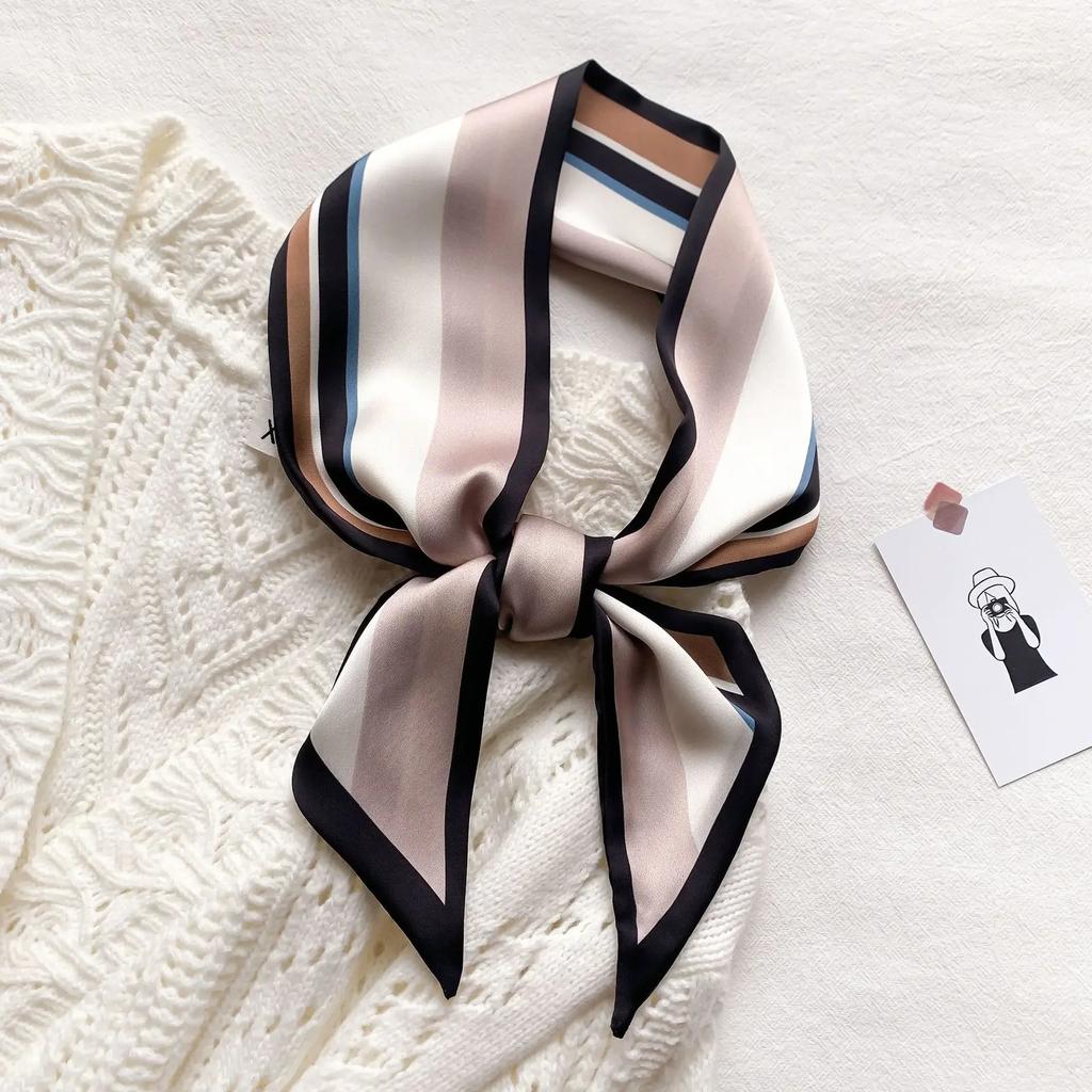 Модный принт шарф с лентой для волос, женский шейный галстук, сумка, шарфы, атласные шелковые узкие платки, женские платки с цветочными полосами, новинка 2022 года