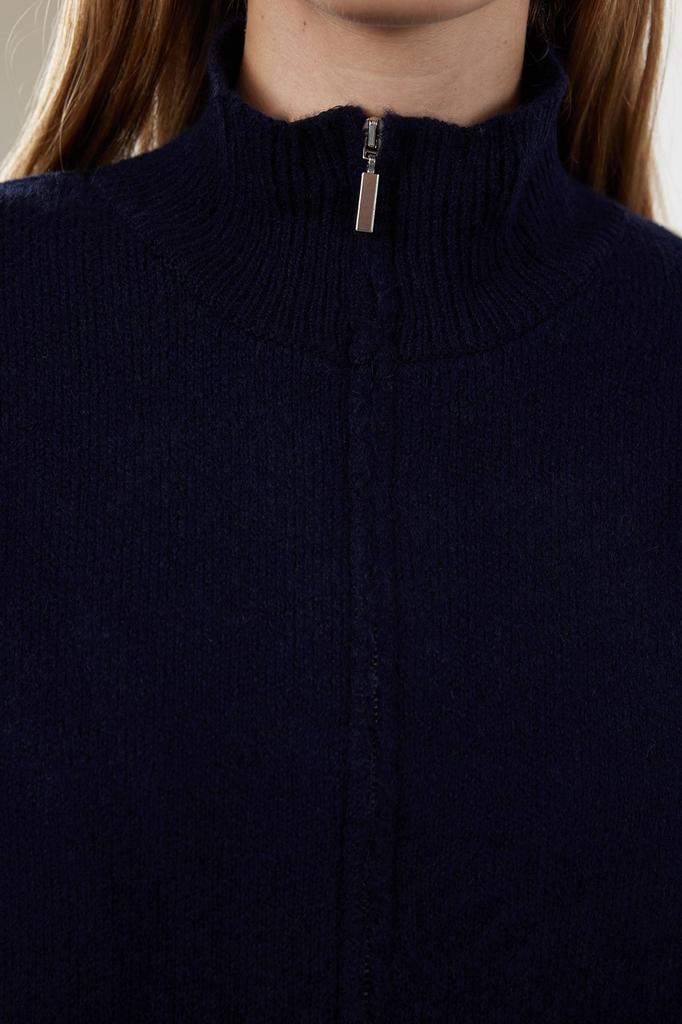 Women's Elegance Style Cardigan Black Soft Textured Zipper Knitwear Cardigan