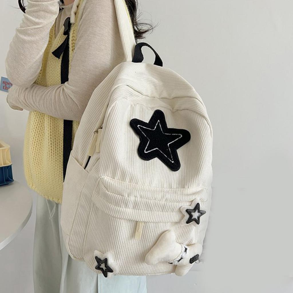 Backpack Bookbags for Girl Student Corduroy Rucksack with Star Pattern Large Capacity Double Strap Shoulder Bag