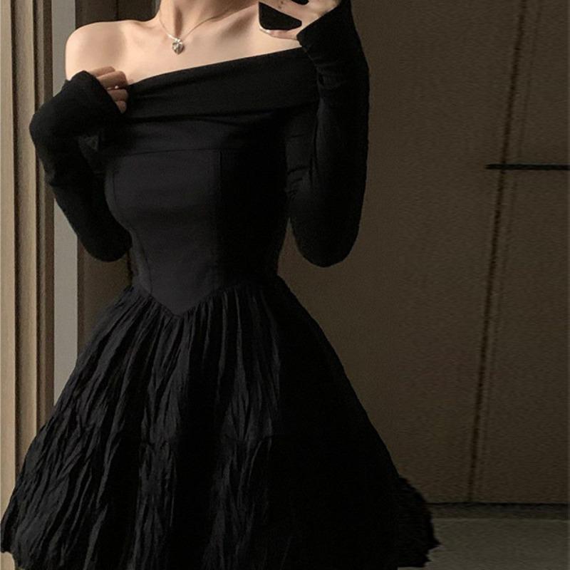 Платье с одной линией плеча и длинным рукавом, женское весеннее платье в стиле французской светской львицы, утягивающее талию, платье Peng