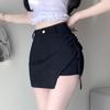 Women's Black High Waist A-Line Midi Skirt 2024 - Slimming, Versatile, Irregular Drawstring Casual Bodycon Design for Summer.