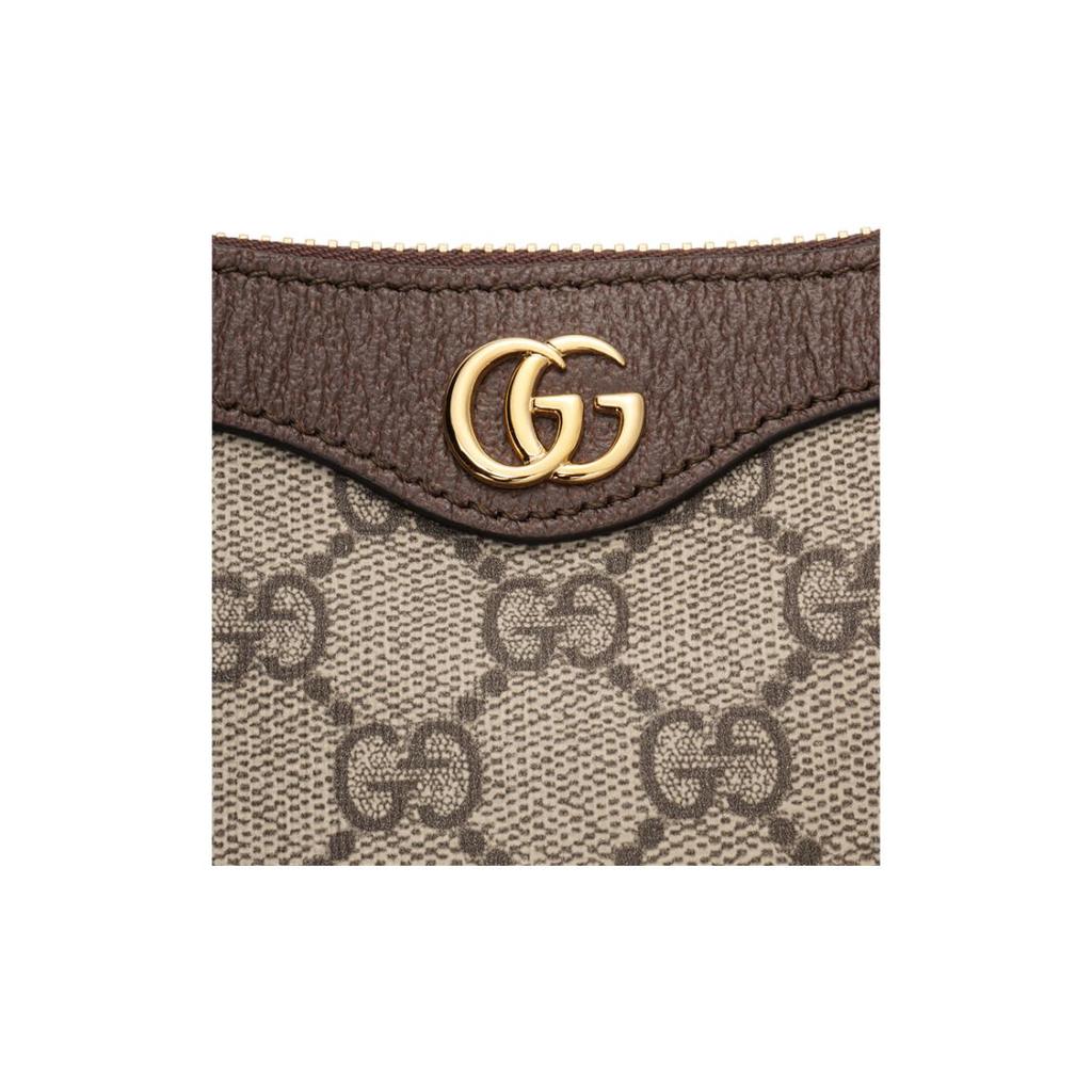 Gucci Сумка для маджонга Ophidia с двойным логотипом G и застежкой-молнией, изготовленная из холста и кожи, подмышечная сумка, сумка через плечо, мини-сумка для женщин, бежевого цвета с черными вставками.