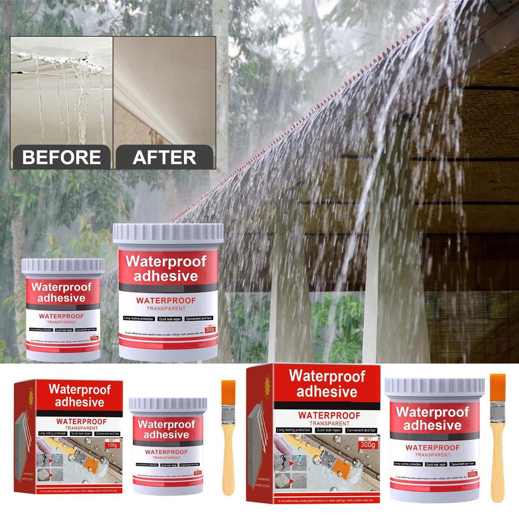 Transparent Waterproof Glue Anti-leakage Sealant Agent Roof Broken Water-based Sealant Plus Brush 100/300ml