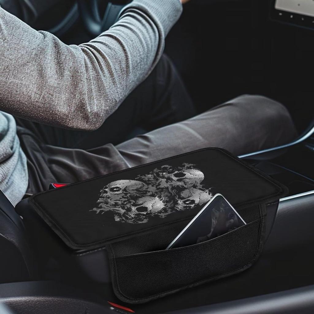 Чехол на центральную консоль автомобиля с принтом черепа, нескользящий чехол на подлокотник для автомобиля, универсальные защитные чехлы для подлокотников, подходят для автомобилей, внедорожников, декоративные чехлы для автомобилей