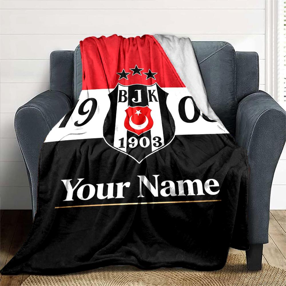 Name Custom Besiktas JK 1903 Print Flannel Blanket High Quality Warm Comfortable Cover for All Seasons Perfect for Gifts Home Decor