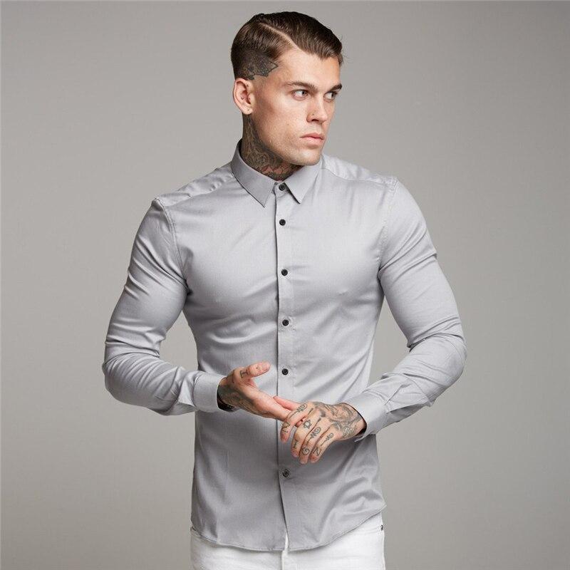 Muscleguys Мужские топы с отложным воротником Four Seasons, красивые деловые повседневные рубашки на пуговицах с длинными рукавами для мужчин