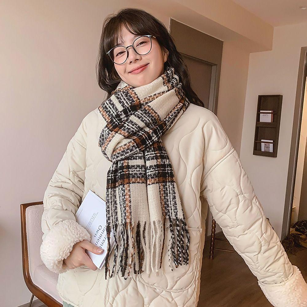 Wool Knitted Scarf 215x65cm Long Scarves Korean Style Thickened Shawl for Women Girls Maiden