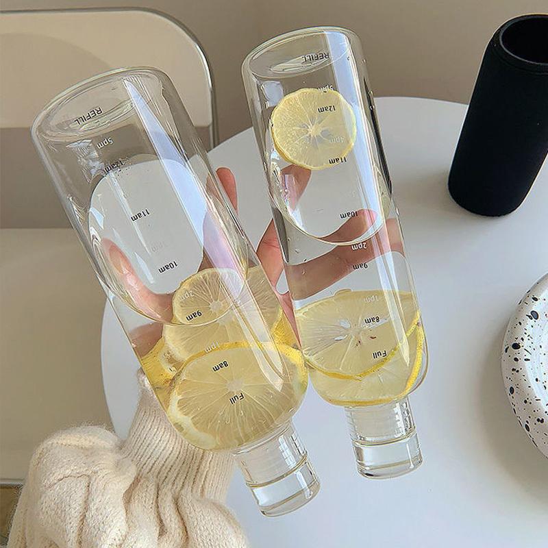 16.9oz/500ml Простая чашка со шкалой времени, прозрачная пластиковая чашка, модная прозрачная спортивная бутылка для воды, герметичная, портативная, для сока, молока