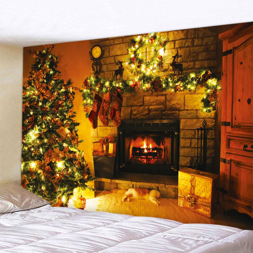 Christmas Fireplace Home Decoration Art Tapestry Christmas Tree Hanging Hippie Large-sized Wall Decoration Tapestry