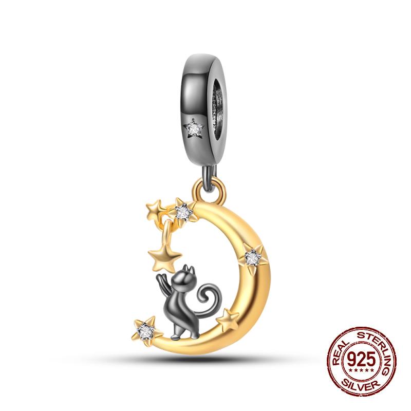 Charms Copper Moon Luminous Magical Cat Charms Beads Fit Original Bracelets Fashion Diy Jewelry Birthday Gifts