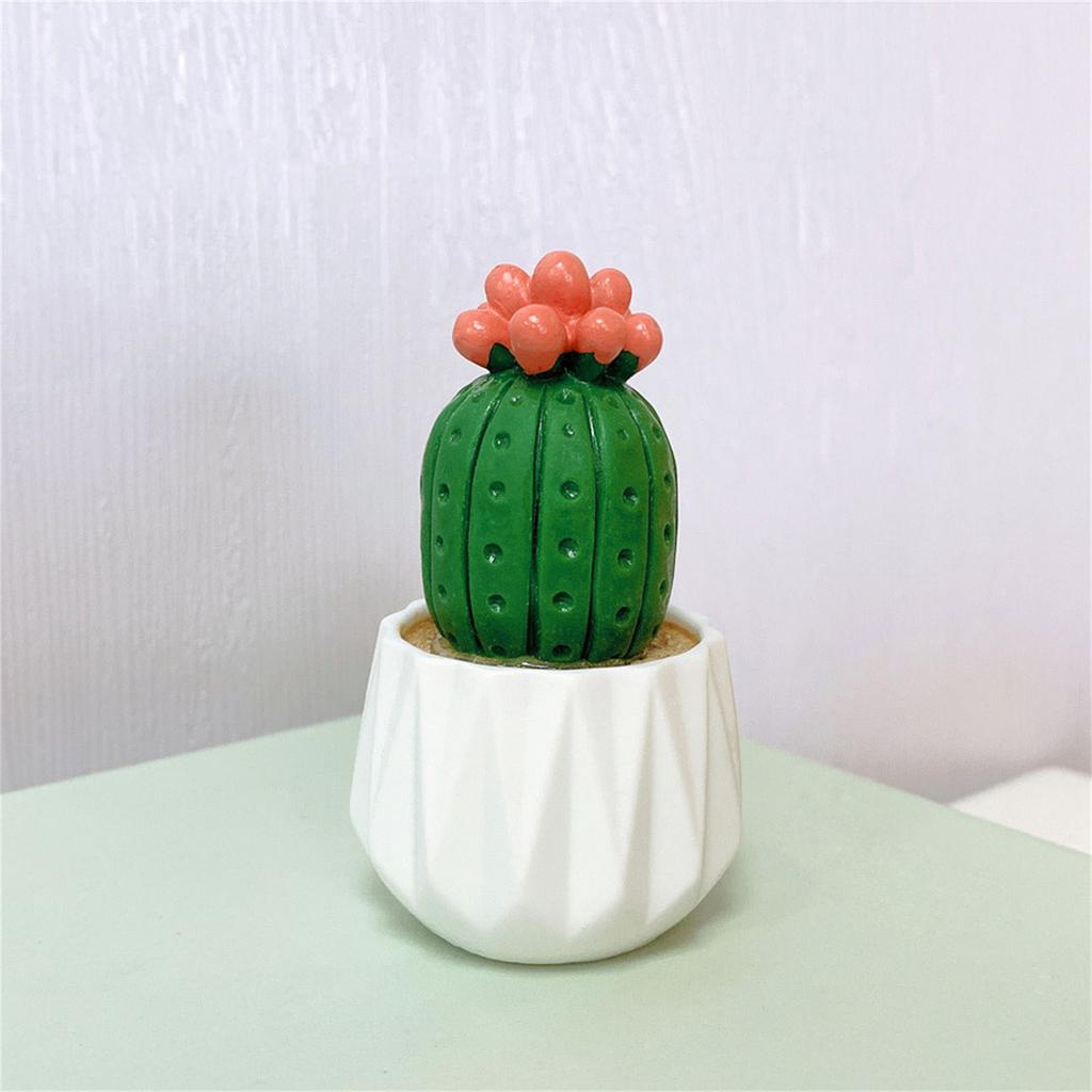 Mini Artificial Cactus and Bonsais Figure Resins Succulent Faux Potted Plant Figurine for Home and Office Desktop Decors