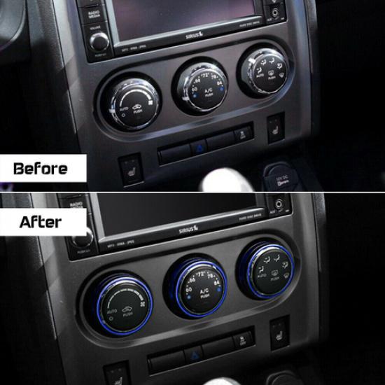 3X Blue Air Conditioner Button Knob Cover Trim Ring for Dodge Challenger 2009-14
