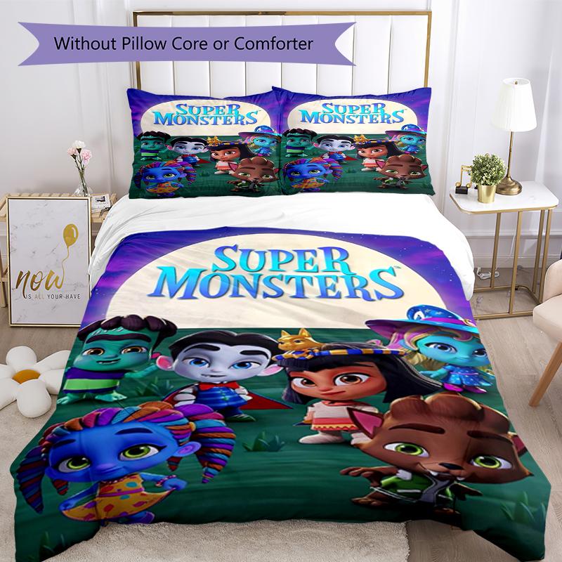 3pcs Super Monsters Bedding Set Duvet Cover Closure Includes 1 Duvet Cover & 2 Pillowcases, Soft and Comfortable for All Seasons.