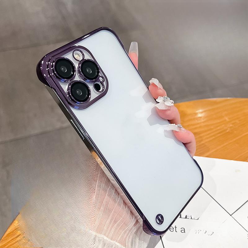Гальванизированный безрамочный чехол для телефона, Подходит для iPhone16, Apple 15pro, Прозрачный защитный чехол, Полностью закрывающий 14 объективов